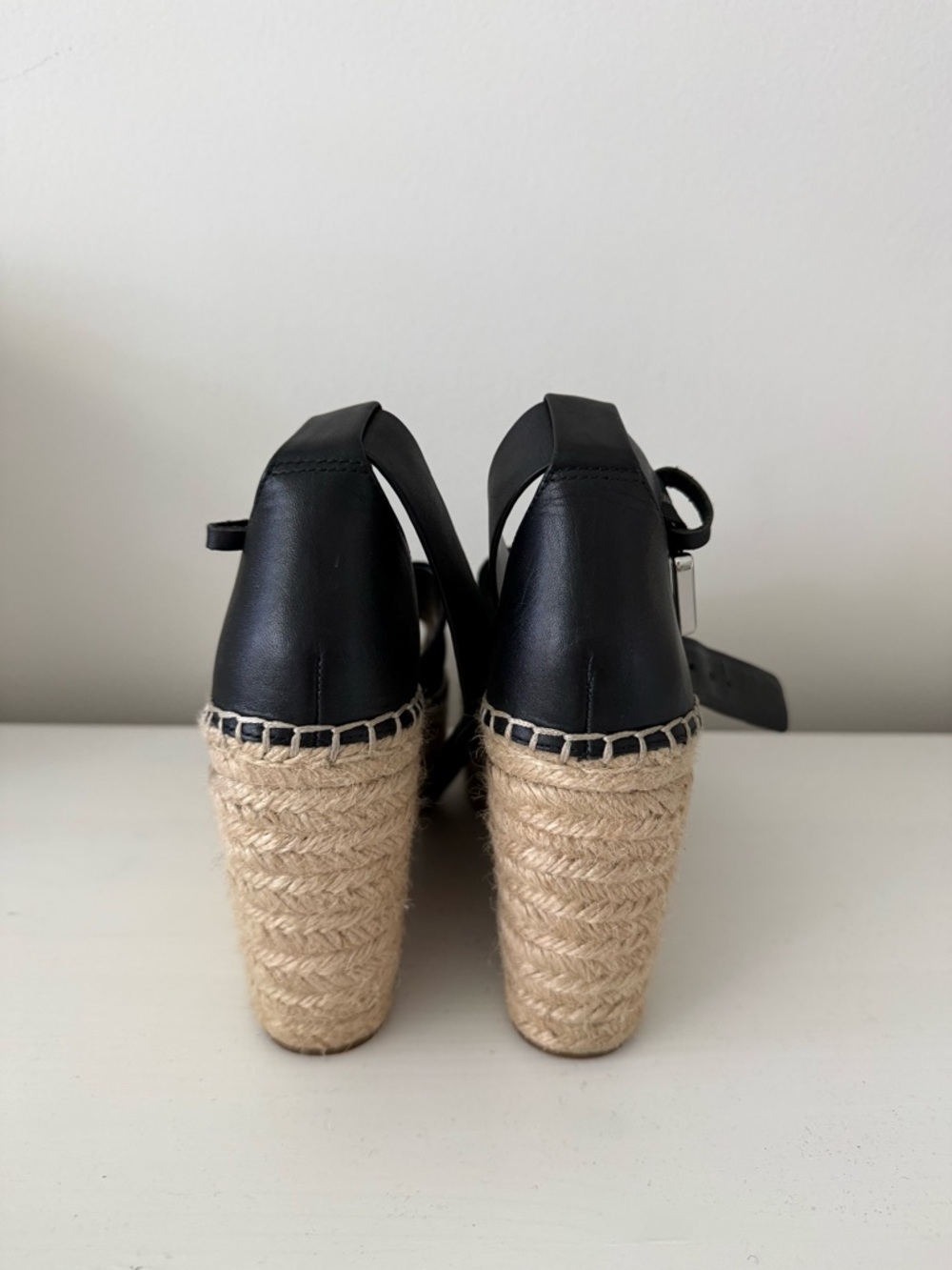 Marc Fisher Black Espadrille Wedge Sandals with Ankle Strap - Picture 5 of 6